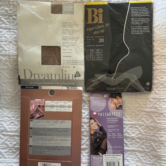 1 LOT of 4 pairs of Lace Top thigh highs, multiple colors, M - Picture 2 of 6